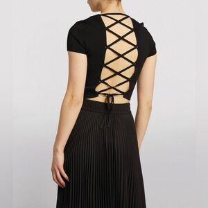 Alice + Olivia Lace-Up Loe T-Shirt Black Size Small